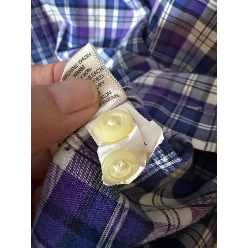 Banana Republic Soft Wash Plaid Button Down Shirt Mens XL Purple Long Sleeve